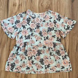 Teal and pink floral peplum top